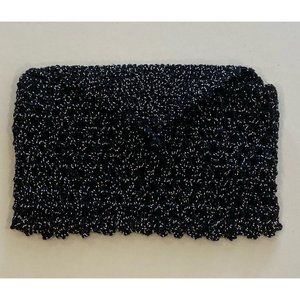 Vintage Black White Crocheted Coin Purse Snap Closure Inner Lining Mini Size